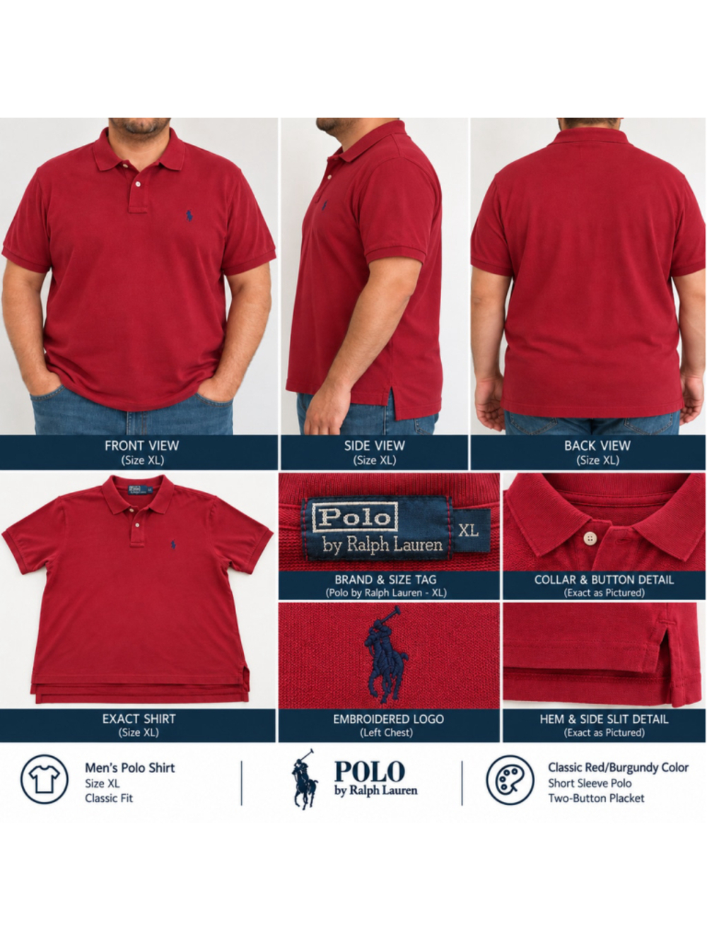 Men's Polo by Ralph Lauren Red Polo Shirt, Size XL F26